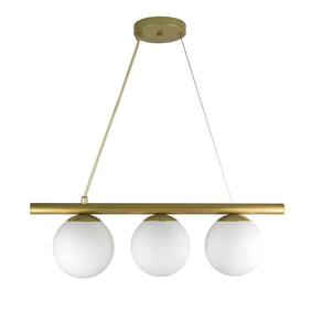 Lustre Pendente Figo Ouro - 3 Globos Esfera De Vidro Branco