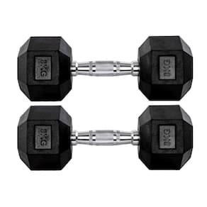 Par Halteres 8kg + 8kg Dumbbell Sextavado Emborrachado Pegada Cromada Gallant (GDb08F3B-Pt)