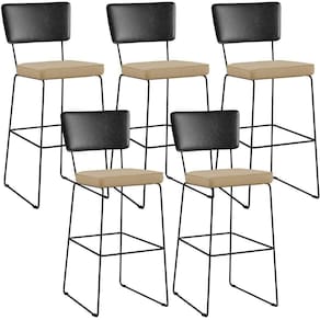 Kit 05 Banquetas Altas Preto Linho Bege Escuro
