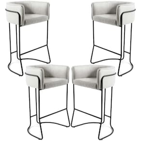 Kit 04 Banquetas Fixa Preto Linho Creme A-48