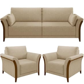 Kit Sofá 03 Lugares 222Cm Com 02 Poltronas M03 Bege Escuro