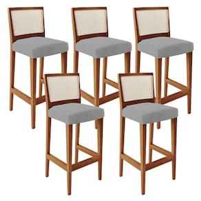 Kit 05 Banquetas Alta Cozinha Branco Zion L02 Cinza