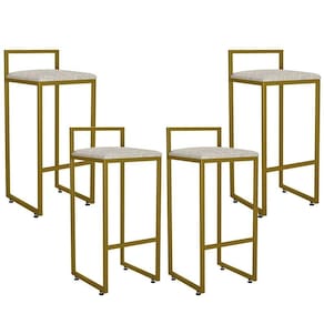 Kit 04 Banquetas Alta Hanna Dourado Linho Bege