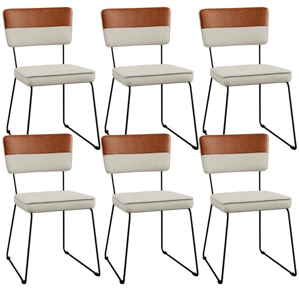 Kit 06 Cadeiras Faixa Couríssimo Camel Linho Champagne