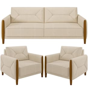 Kit Sofá 02 Lugares 165Cm Com 02 Poltronas Berilo M03 Bege