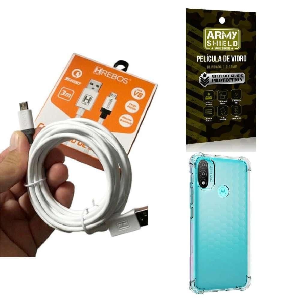 Kit capinha motorola e20 com cabo turbo e película de vidro