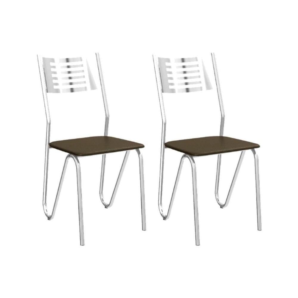 Cadeira Sala de Jantar Nápoles 2C045 Kit 2 Un Cromado/Courano Marrom - Kappesberg