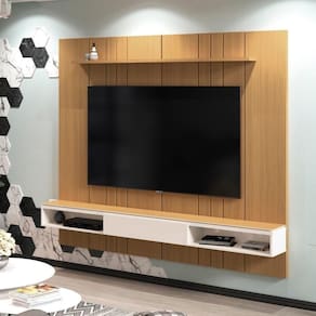 Painel Para Tv Até 75" Ripado 1 Prateleira Croácia 220cm Cor:fendi E Freijó Fendi E Freijó