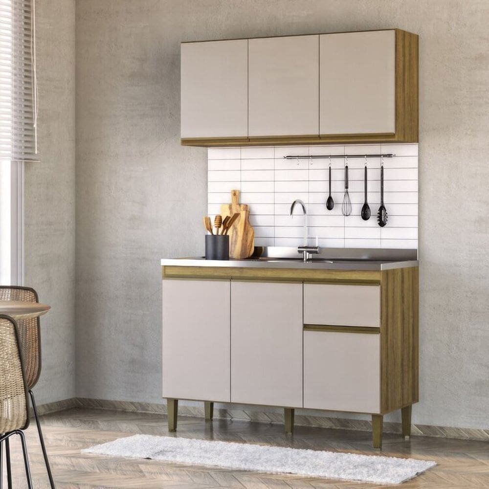 Cozinha Modulada 2 Peças 1 Aéreo 1 Balcão Margarida Mel/Arenas