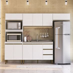 Cozinha Modulada 4 Peças 2 Aéreos 1 Balcão e 1 Torre Quente Margarida Branco