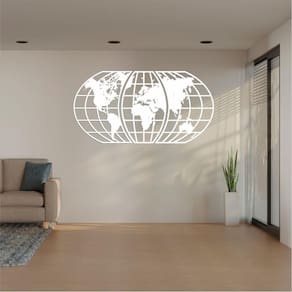 Quadro Decoração Vazado Mapa Mundi World Triplo Branco 70X37
