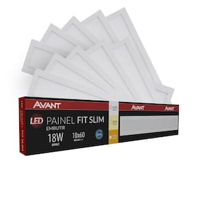 Painel Led Avant Retangular 18w 10x60cm Embutir 4000k 10 Un.