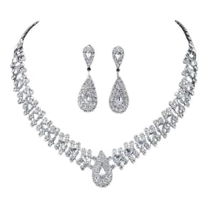 Gargantilha colar brinco strass gota prata noiva festa luxo