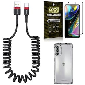 Kit capinha moto g82 + cabo espiral tipo c + película