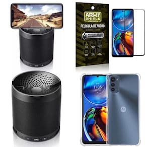 Kit capinha moto e32 + som bluetooth potente q3 + película