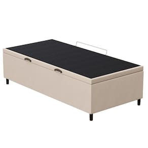 Base Para Cama Box Baú Solteiro 88X188Cm Hit Suede Bege