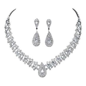 Gargantilha colar brinco strass gota prata noiva festa luxo