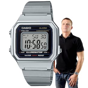 Relógio de Pulso Casio Masculino Digital Vintage Prata Quadrado Rêtro Aço Inoxidável Prova dágua Casual PrataB650WD-1ADF