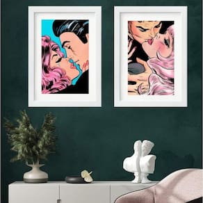 Kit 2 Quadros Beijo Pop Arte - 60X48Cm