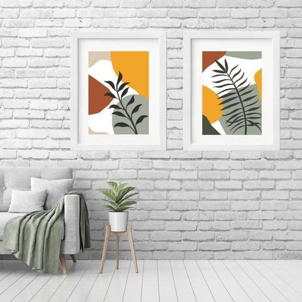 Kit 2 Quadros Grandes Folhas Abstratas - 60X48Cm