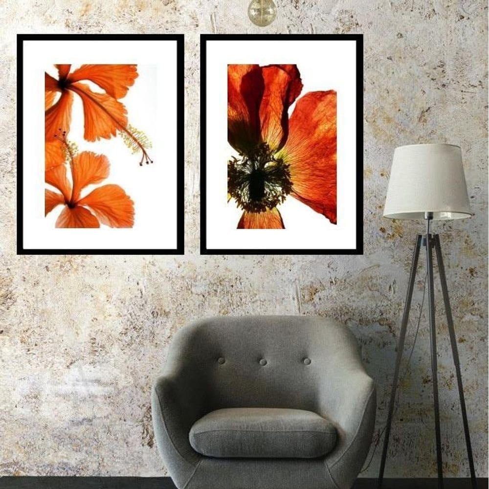 Kit 2 Quadros Flores Laranjas - 60X48Cm