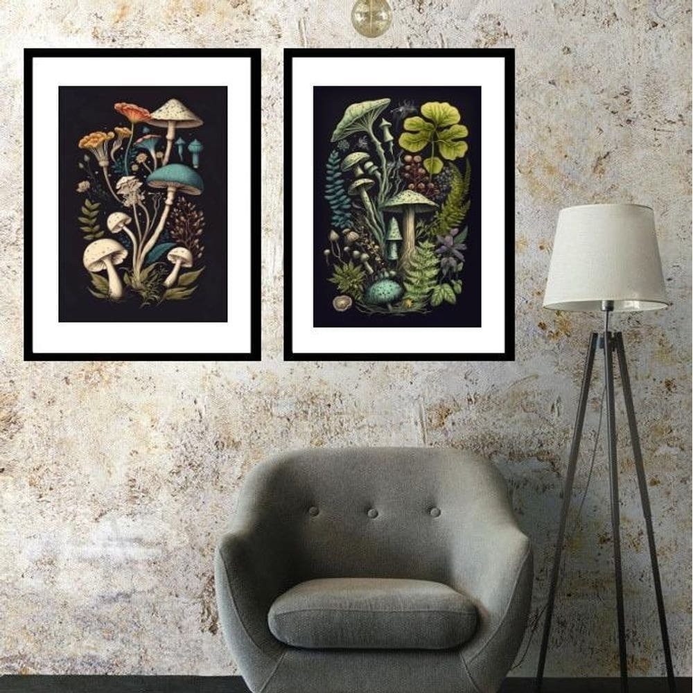 Kit 2 Quadros Grandes Cogumelos - 60X48Cm