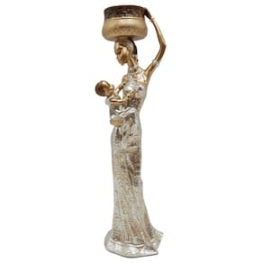 Africana com criança e cesta escultura 30cm