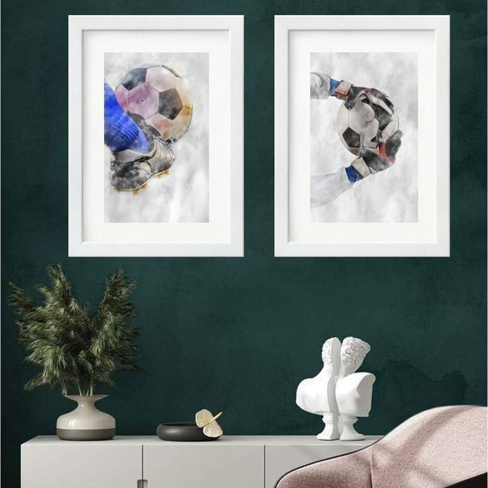 Kit 2 Quadros Futebol Aquarela - 60X48Cm