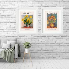 Kit 2 Quadros Flores Van Gogh E Monet - 60X48Cm