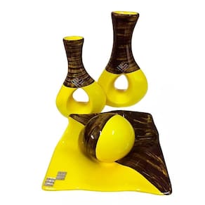 Jogo de vasos furados e centro mesa de sala decor - amarelo