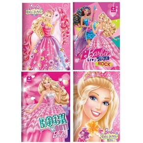Kit 5 cadernos barbie grande escolar costurado com pauta