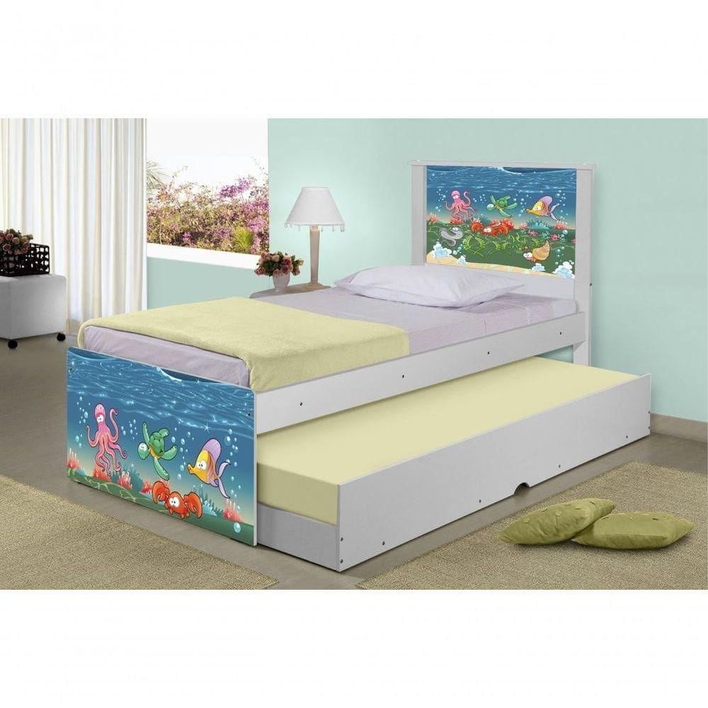 Bicama Juvenil Adesivada Fundo Do Mar Com Colchões