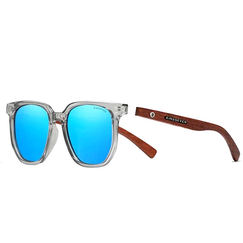Óculos De Sol Masculino Polarizado Design De Madeira Uv400 Azul