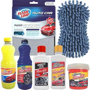 Kit limpeza automotiva cera pretinho esponja microfibra