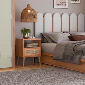 Mesa de Cabeceira Palha Natural com 1 Gaveta Tela 100% MDF Freijó Dalla Costa