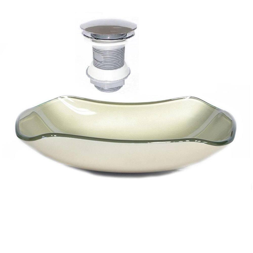 Cuba de vidro abaulada 45cm champanhe + valvula click