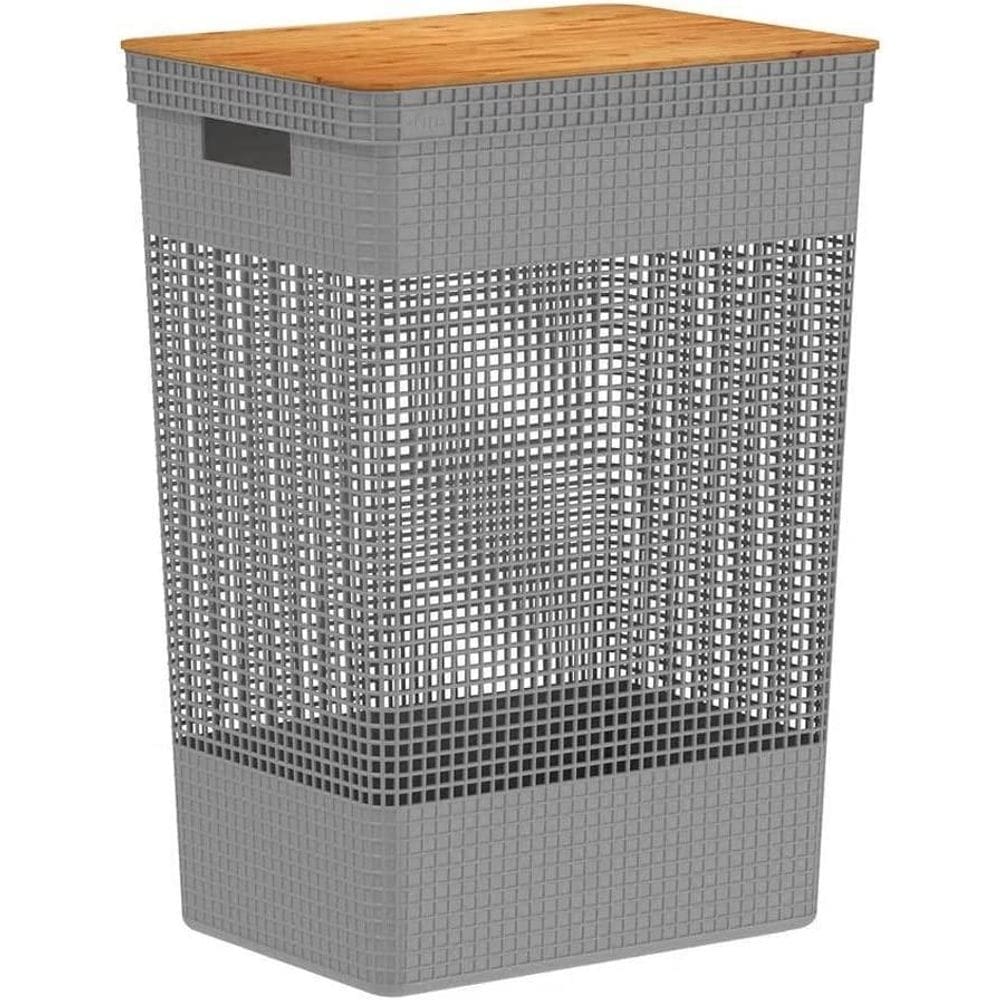 Cesto roupas closet grid tampa bambu 49 litros cg 455 cinza