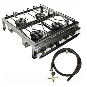 Fogão semi industrial 4 bocas inox alta pressão mangueira e