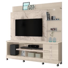 Estante Home Theater Alan com Rodízios Calacata Off White – Madetec