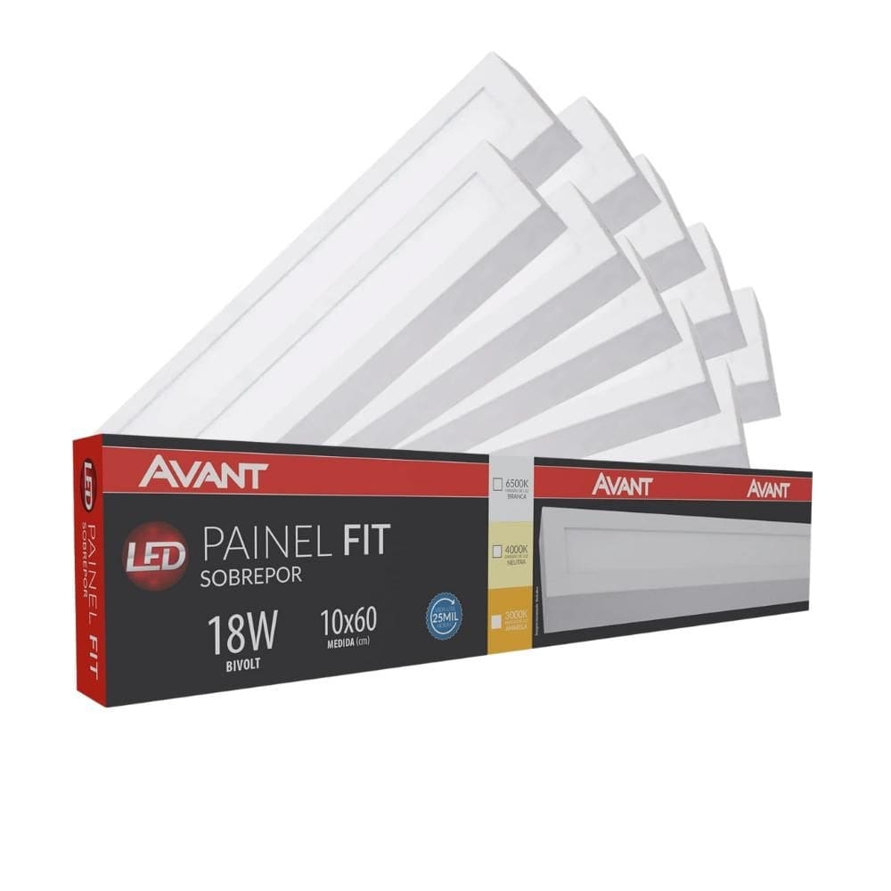 Painel Led Avant Retangular 18w 10x60cm Sobrepor 4000k 10 Un