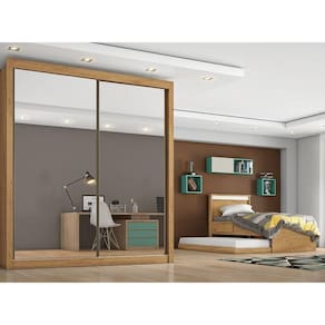 Roupeiro Zurique 2 Portas Espelhada 100 Mdf Amendoa/ Off White