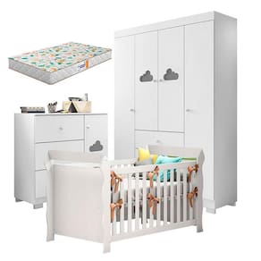 Quarto de Bebê Ane com Berço Americano Lara Branco Brilho com Colchão Gazin – Phoenix Baby
