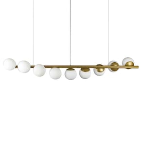 Lustre Pendente Figo Ouro - 9 Globos Esfera De Vidro Branco