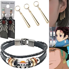 Kit 2 Brincos (Zoro e Tanjiro) + Pulseira One Piece e Demon Slayer