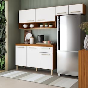 Cozinha Compacta Domestic 7 Portas 1 Gaveta Branco/Marrom - Panorama Móveis