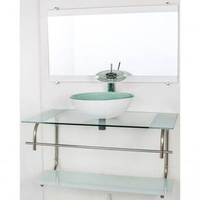 Gabinete De Vidro Inox 90cm Cuba Redonda Branco