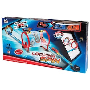Pista looping spin dupla carrinhos fricção - braskit 0401