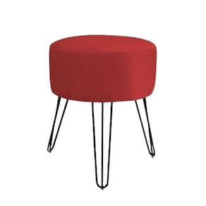Puff suede vermelho pés aramados preto para sala recepção