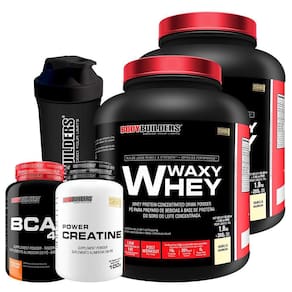 Waxy whey 2kg baunilha + bcaa 100g + creatine 100g + shaker
