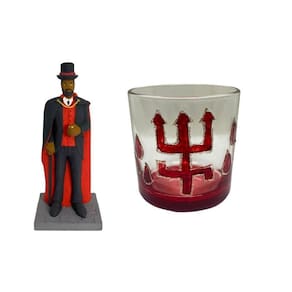 Kit escultura exu cartola 15 cm resina + copo whisky